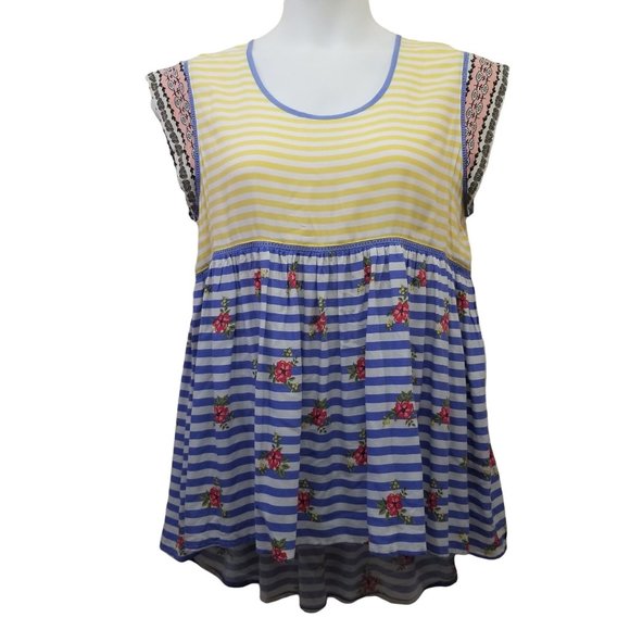 Matilda Jane M Yellow Blue Stripe‎ Floral Top ON MY MIND Hi Low - Picture 2 of 6